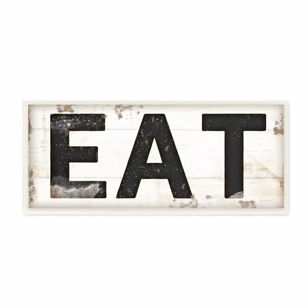 Stupell Industries EAT Typography Vintage Wood Wall Art Sign, 7 in. x 17 in.