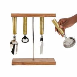 Mind Reader 4-Piece Galvanized Steel Barware Set with Magnetic Bamboo Stand thumbnail 3