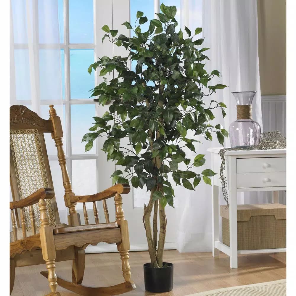 Nearly Natural 4 ft. Ficus Silk Tree with 504 Leaves and Black Pot