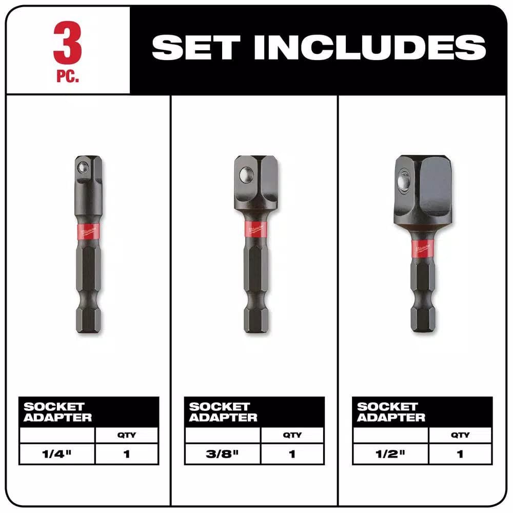 Milwaukee SHOCKWAVE Impact Duty 1/4 in. Hex Shank Socket Adapter Set, 3-Piece