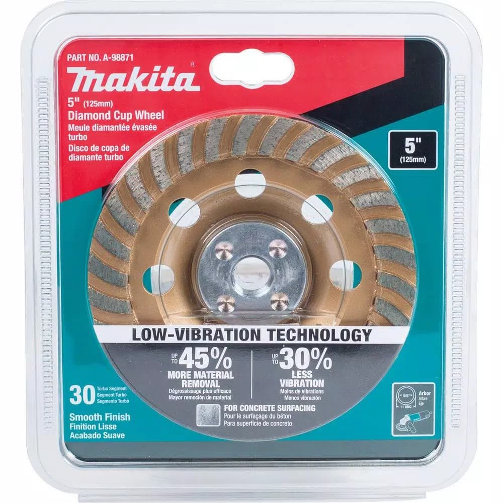 Makita 5 in. Turbo Low-Vibration Diamond Cup Wheel for Angle Grinders