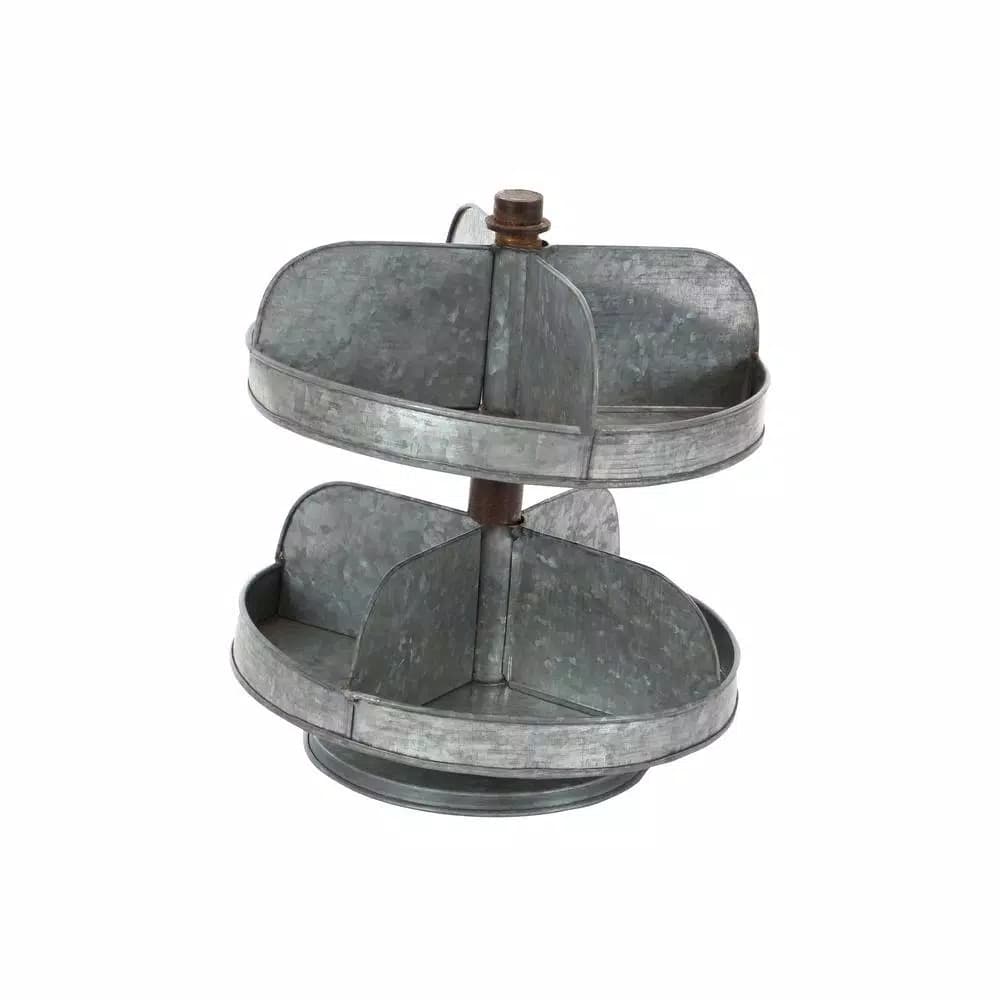 LITTON LANE Industrial Arts 2-Tier Iron Tray Stand with Galvanized Finish, Gray