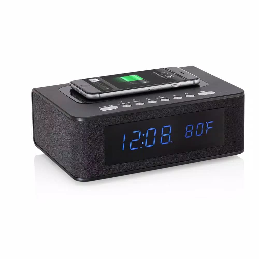 SXE Wireless Charging Bluetooth Speaker Digital Clock Radio with Alarm and Hands-Free Calling