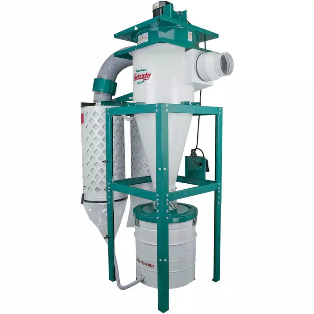 Grizzly Industrial 5 HP Cyclone Dust Collector with 55 Gal. Steel Drum and BIA Certified Cartridge Filter