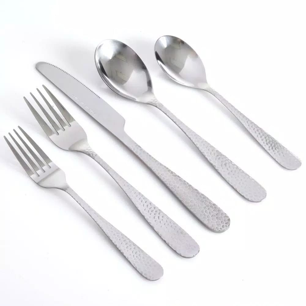 Gibson Home 46-Piece Hammered Stainless Steel Flatware Set, Service for 8
