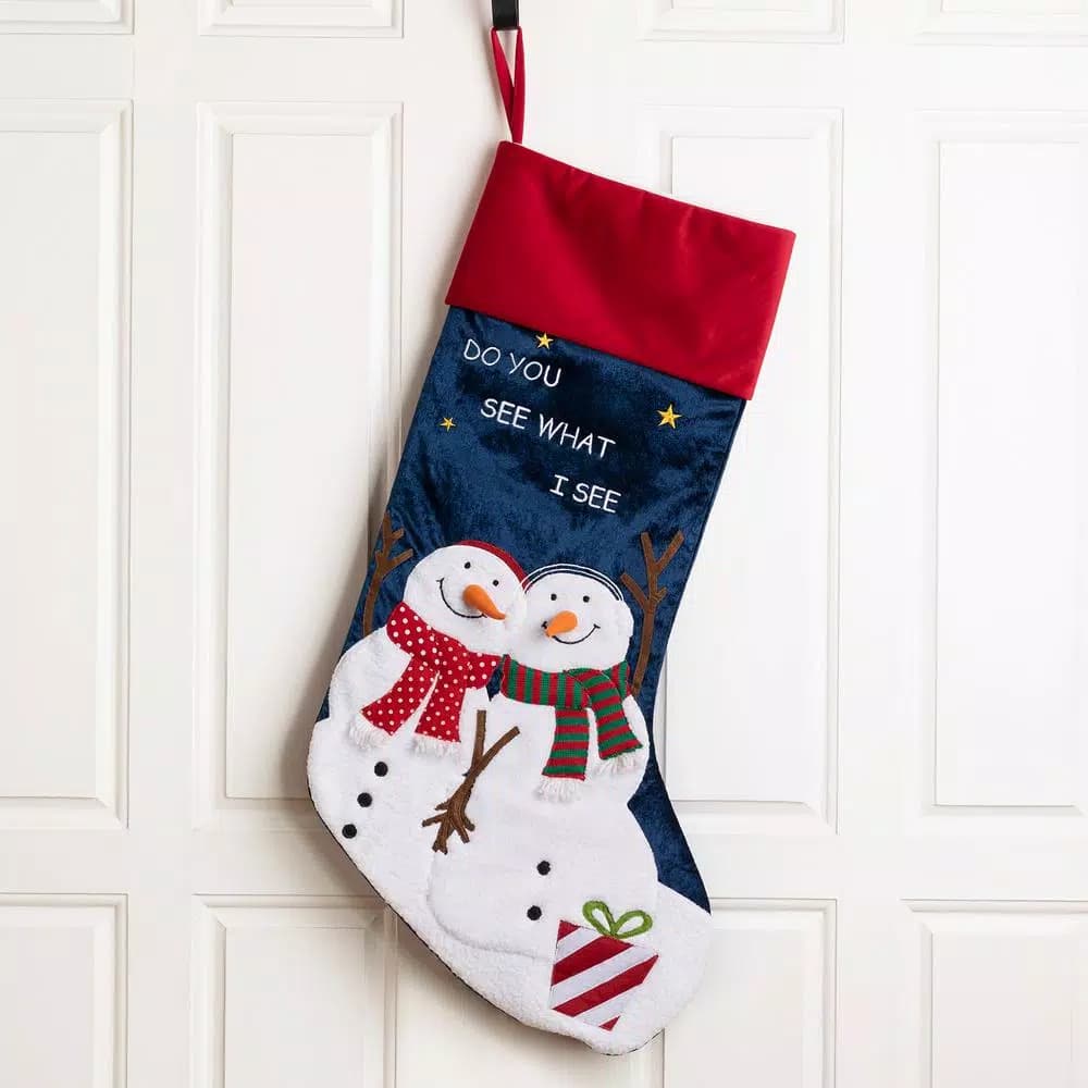 Glitzhome 36 in. Polyester Velvet 3D Oversized Snowman Christmas Stocking with Gold Stars