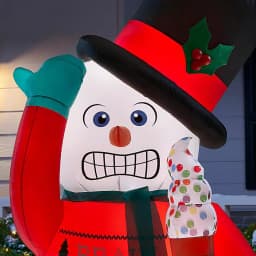 Home Accents Holiday 6 ft. Animated Airblown Inflatable Shivering Snowman with Ugly Sweater and Ice Cream thumbnail 4