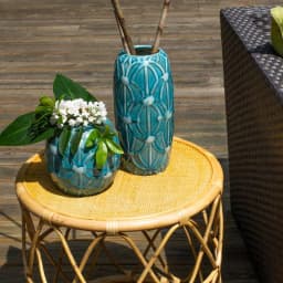 Unbranded Grotto Aqua Rope Emboss Round Stoneware Vase - Turquoise Blue thumbnail 3