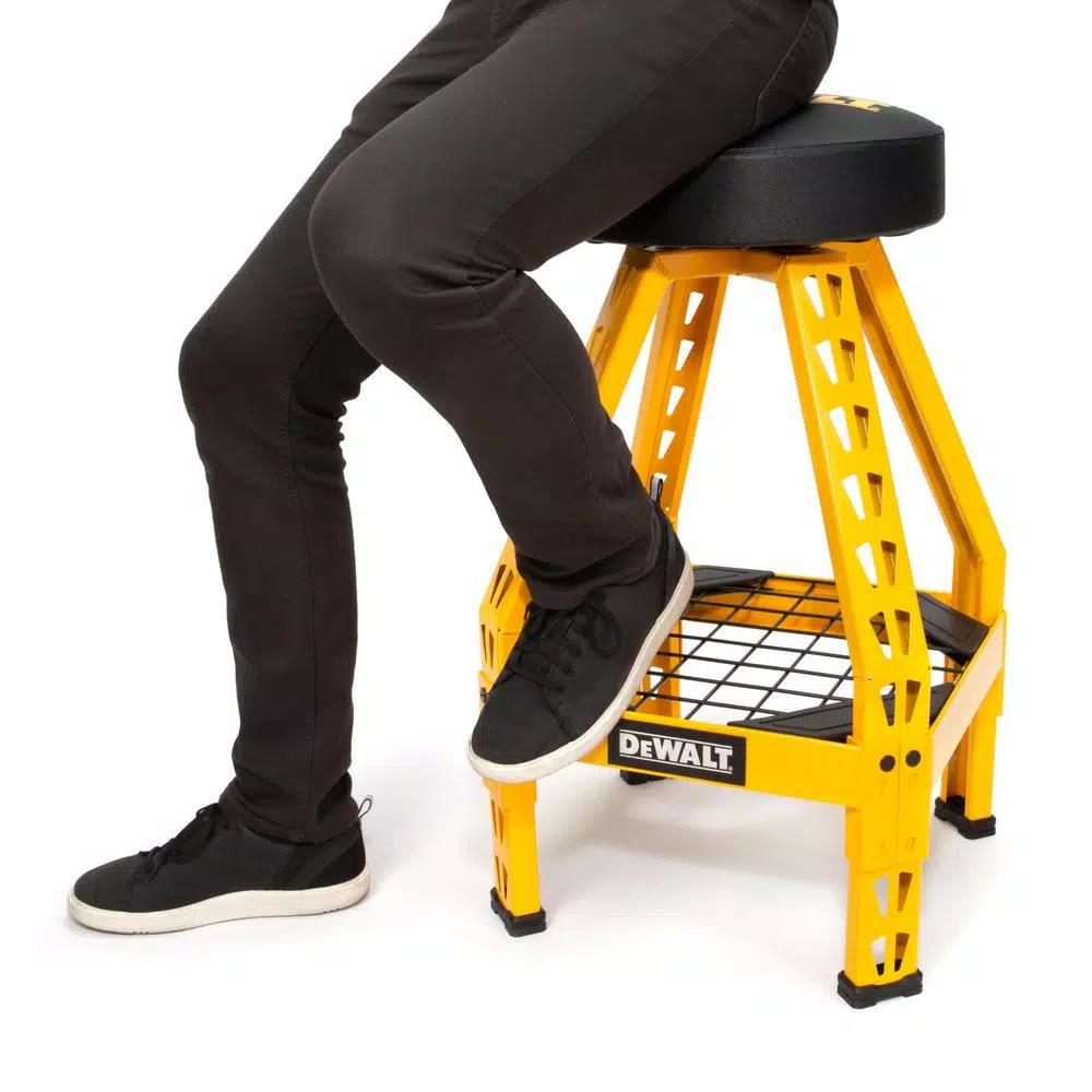DEWALT Heavy-Duty Swivel Shop Stool with Storage Shelf, 300 lb Capacity, Steel Frame