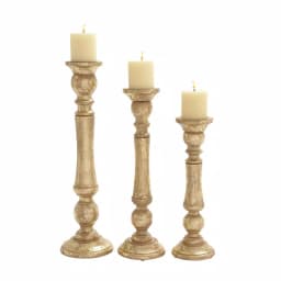 LITTON LANE Golden Mango Wood Candle Holder Set, Set of 3, Distressed Gold Finish thumbnail 1