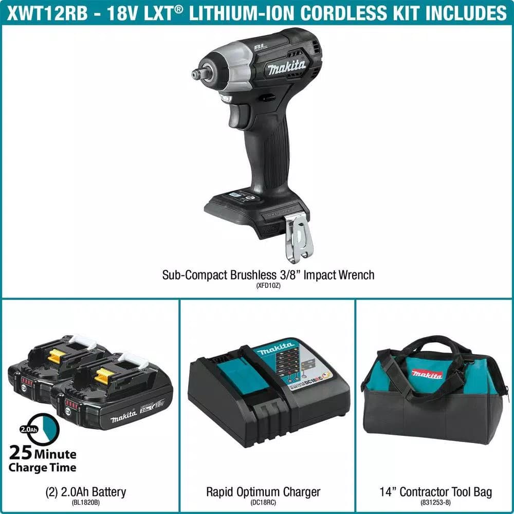 Makita 18V LXT Sub-Compact Brushless 3/8 in. Square Drive Impact Wrench Kit