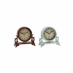 LITTON LANE 7 in. Burgundy Red and Mint Green Round Table Clocks with Scrollwork Base, Set of 2 thumbnail 4