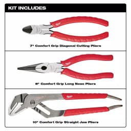 Milwaukee 3-Piece Pliers Kit for Cutting and Fastening thumbnail 2