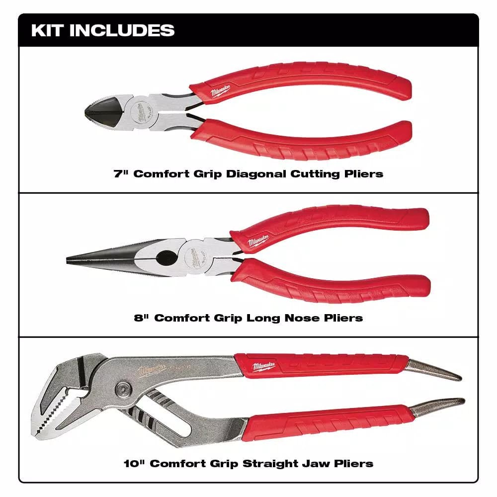 Milwaukee 3-Piece Pliers Kit for Cutting and Fastening