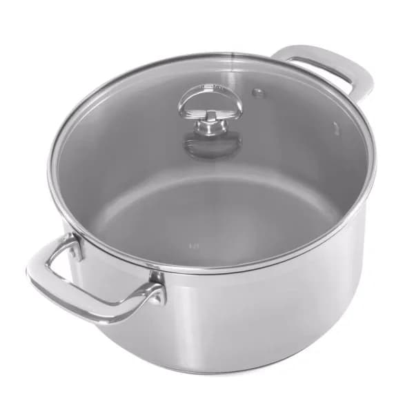 Chantal Induction 21 Steel 6 Qt. Round Stainless Steel Casserole Dish with Glass Lid, Brushed Stainless Steel