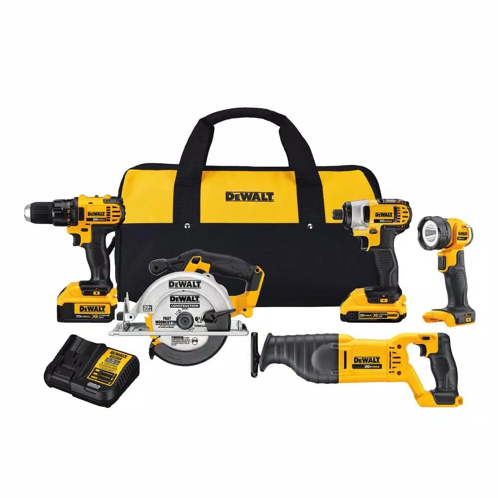 DEWALT 20V MAX Cordless 5-Tool Combo Kit with 2 Batteries and Charger