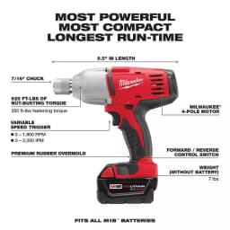 Milwaukee M18 18V Cordless 7/16 in. High-Torque Impact Wrench Kit with (2) 3.0Ah Batteries, Charger & Case thumbnail 3