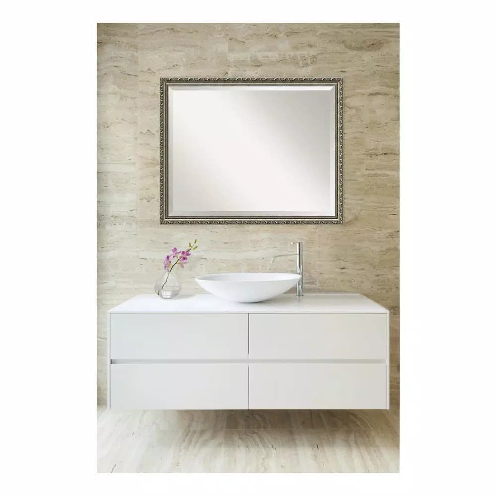 Amanti Art Parisian 30.5 in. W x 24.5 in. H Framed Rectangular Bathroom Vanity Mirror, Silver