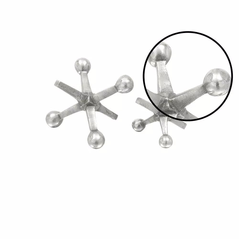 LITTON LANE Aluminum Jack Table Sculptures Set of 2 - Metallic Silver Modern Decor