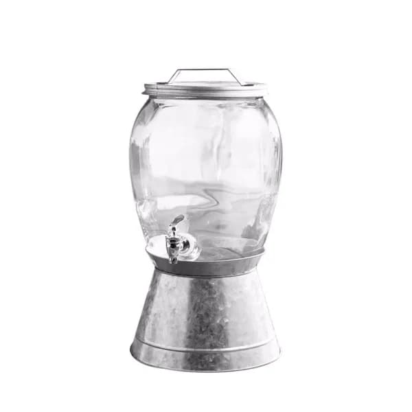 Style Setter Jaxon 2 Gallon Glass Beverage Dispenser with Galvanized Base and Lid