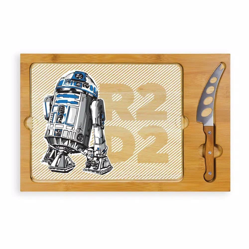 TOSCANA R2-D2 Icon Glass Top Serving Tray and Cheese Knife Set, Rubberwood & Bamboo