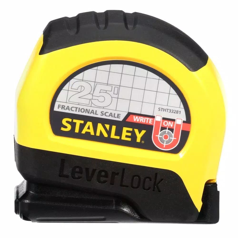 Stanley LeverLock 25 ft. x 1 in. Tape Measure with Magnetic Tip and Fractional Scale