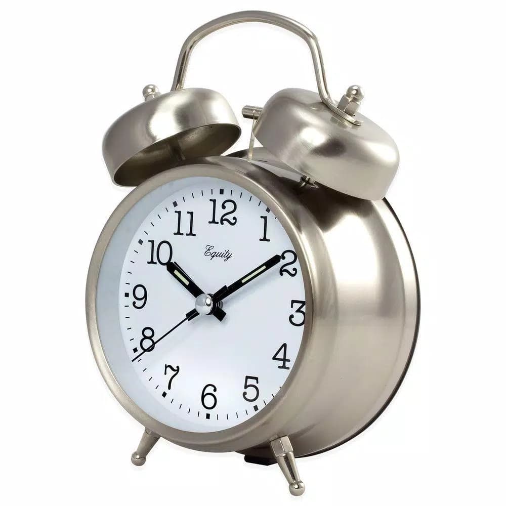 Equity by La Crosse Chrome Metal Twin Bell Analog Quartz Alarm Table Clock with Backlight
