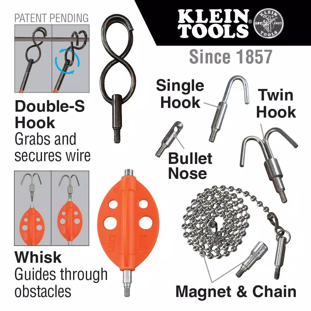 Klein Tools Single Hook and Bullet Nose Fish Rod Replacement Attachments