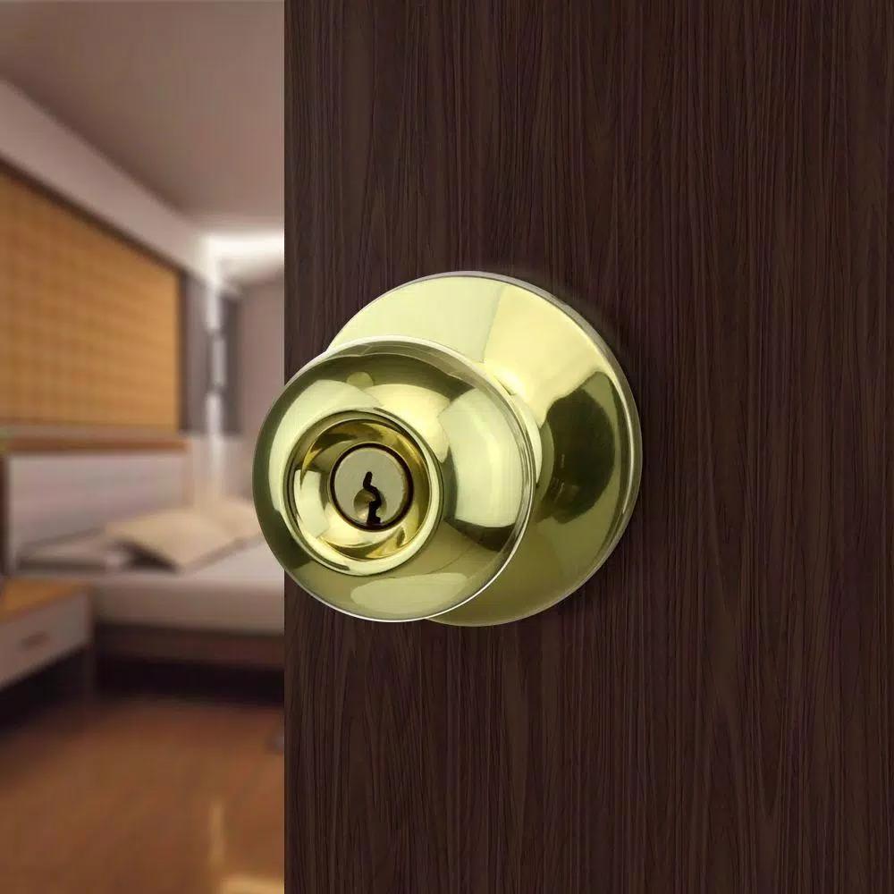 Toledo Fine Locks Polish Brass Keyed Entry Door Knob Set, Classic Style