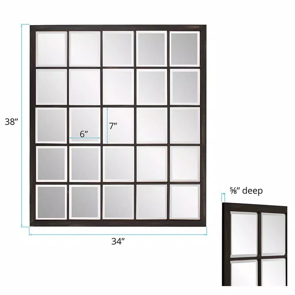 Unbranded Oil Rubbed Bronze Beveled Glass Windowpane Style Accent Mirror, 34 in. x 38 in.