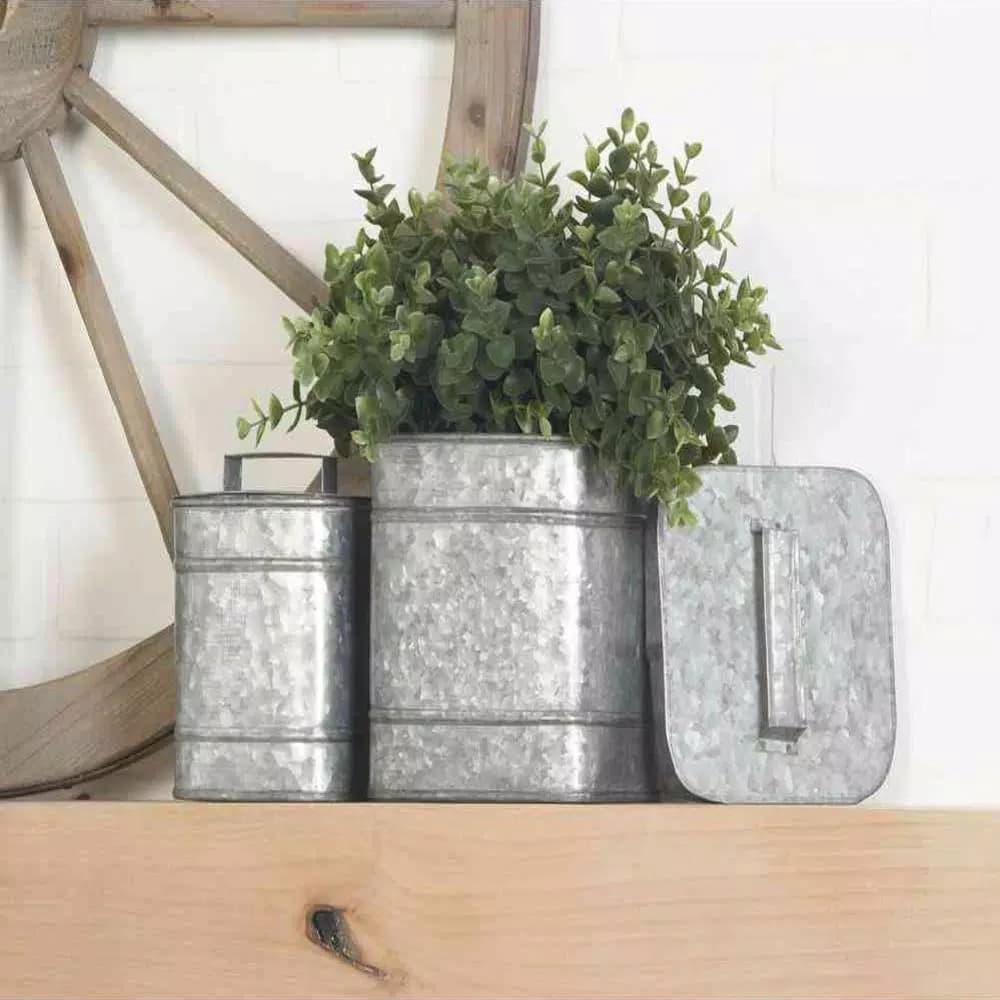 LITTON LANE Rustic Galvanized Iron Square Metal Storage Boxes with Lids, Set of 2