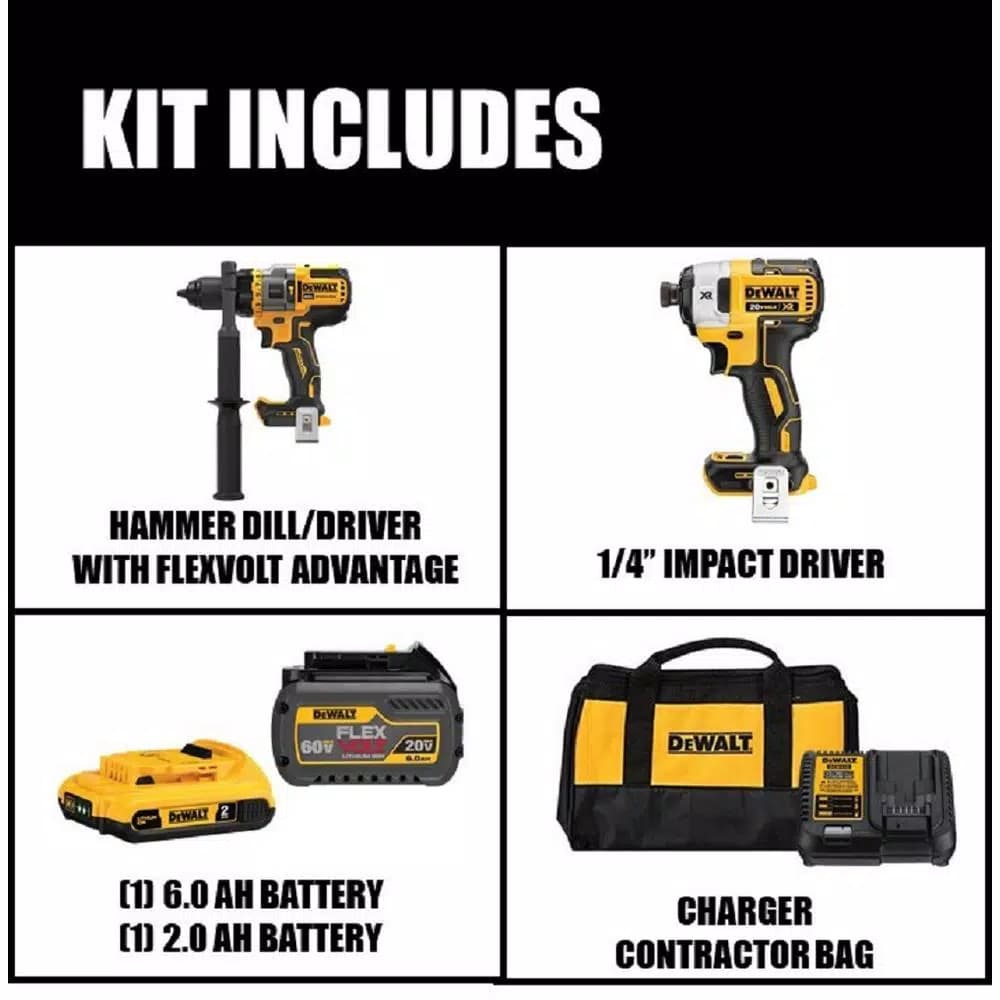DEWALT 20V MAX Brushless Hammer Drill and Impact Driver Combo Kit with FLEXVOLT Advantage