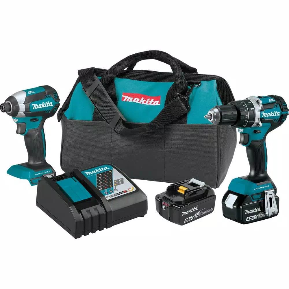 Makita 18V LXT Brushless Cordless Hammer Drill and Impact Driver Combo Kit with (2) 4Ah Batteries and Charger