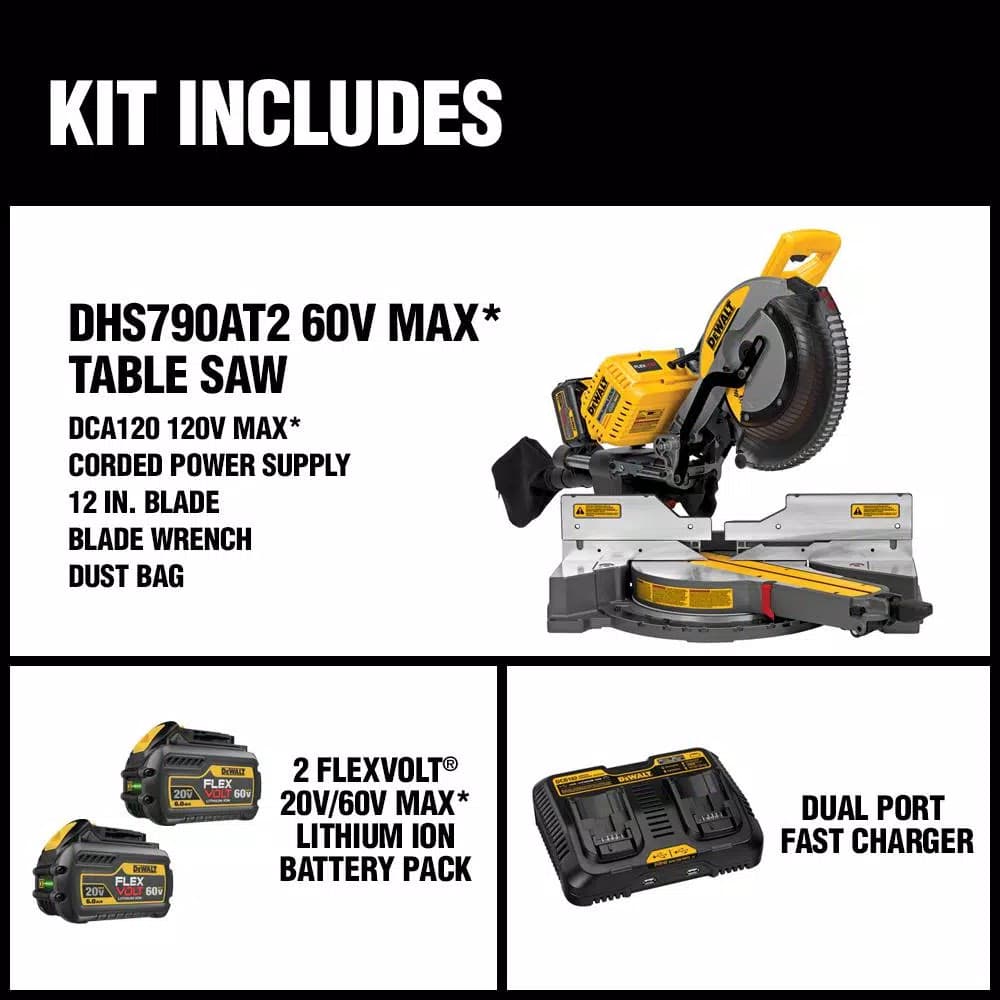 DEWALT FLEXVOLT 12 in. Brushless Sliding Compound Miter Saw Kit with (2) 6.0 Ah Batteries and AC Adapter