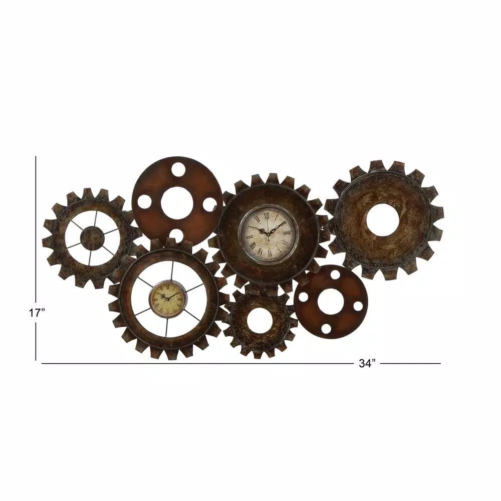 LITTON LANE 17 x 34 in. Rustic Industrial Gears Wall Clock, Distressed Iron Finish