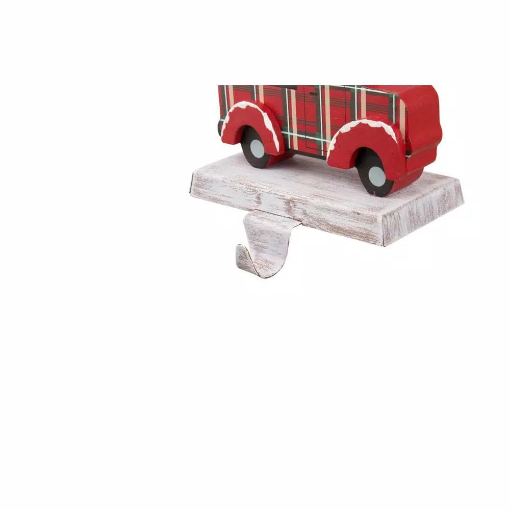 Glitzhome Red Car and Truck Wooden/Metal Stocking Holders, Set of 2