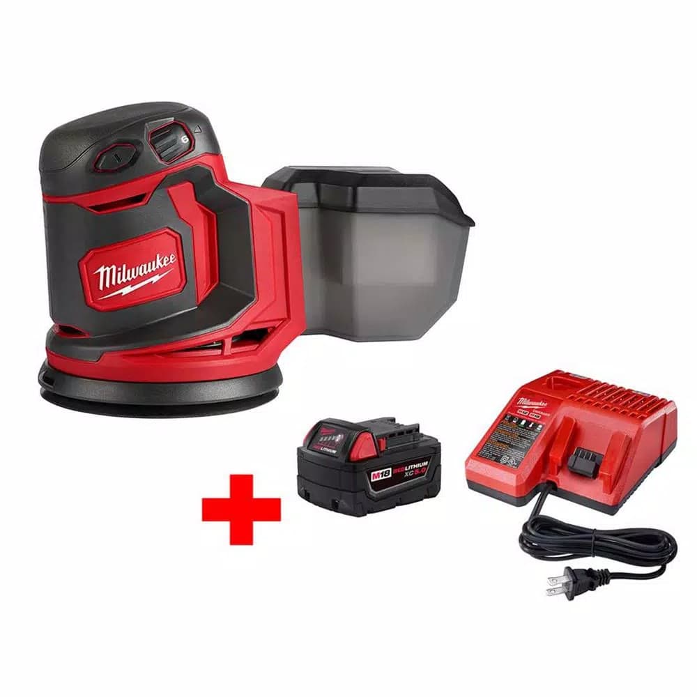 Milwaukee M18 18V Lithium-Ion Cordless 5 in. Random Orbit Sander Kit with 5.0 Ah Battery and Charger