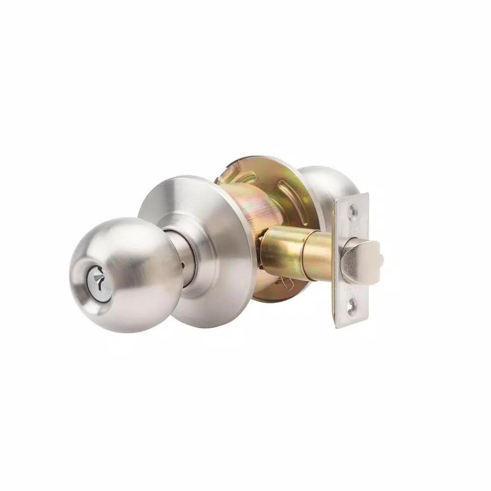 Taco Stainless Steel Cylindrical Grade 3 Keyed Entry Door Knob Set, 2.75 in. Backset