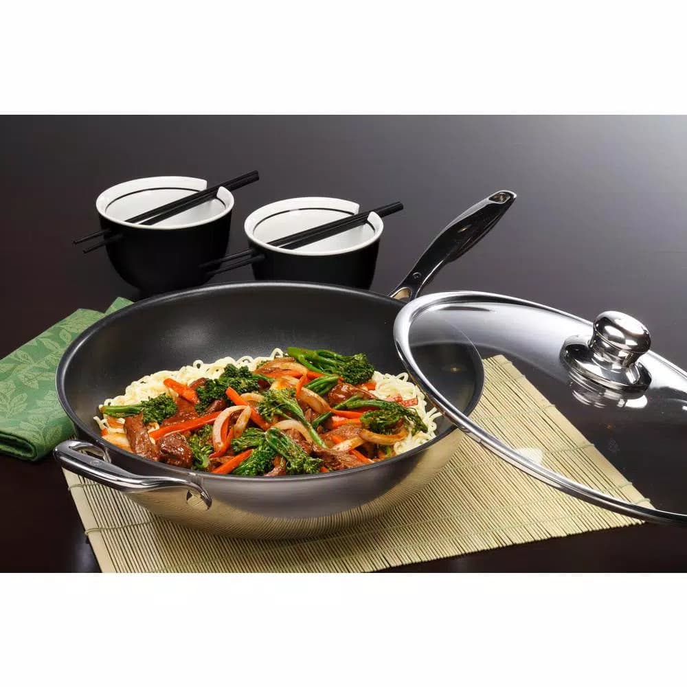 Swiss Diamond Nonstick Clad 12.5 in. Stainless Steel Wok with Lid, 7.9 Qt.