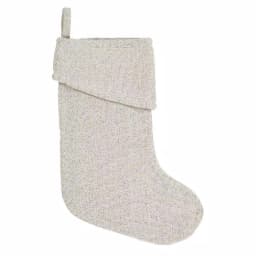 VHC Brands 15 in. Creme Burlap and Silver Metallic Thread Farmhouse Christmas Stocking thumbnail 1