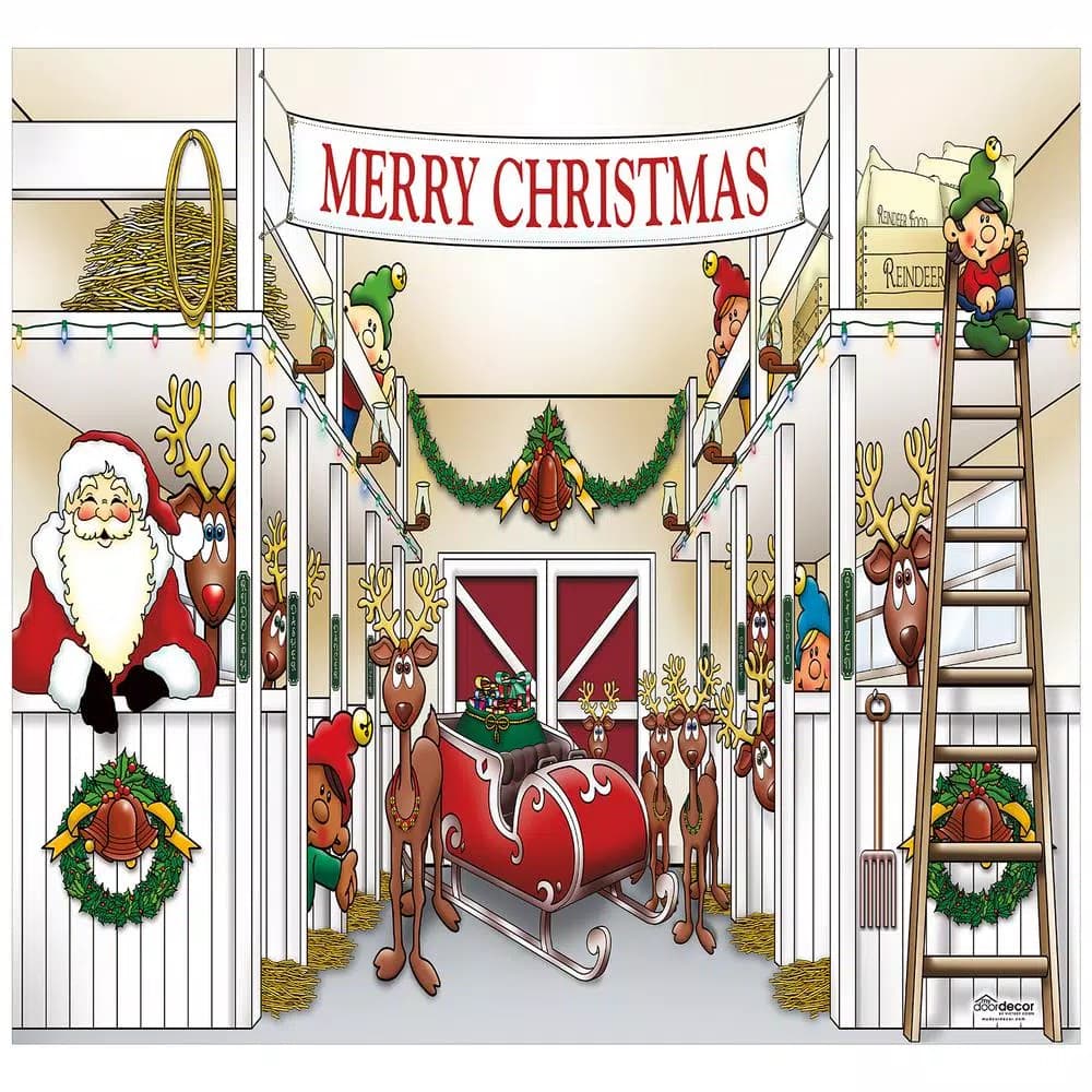 My Door Decor Santa's Reindeer Barn 7 ft. x 8 ft. Garage Door Mural