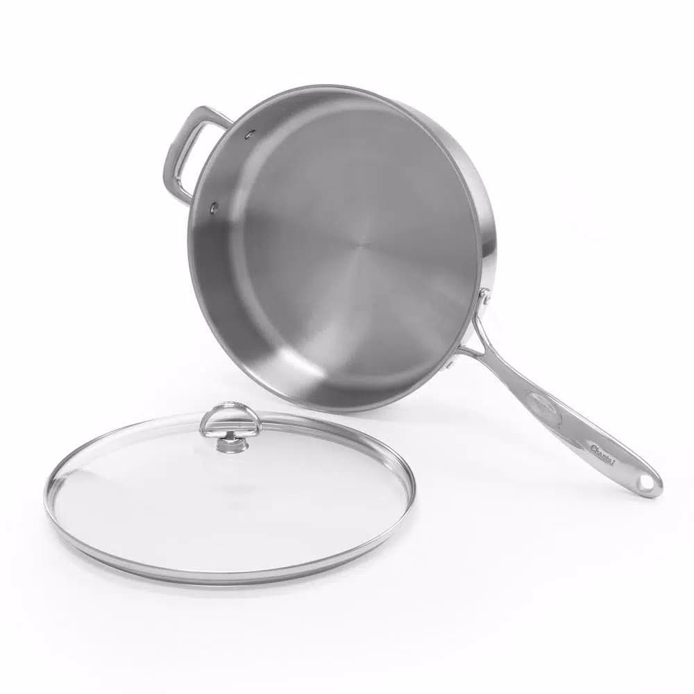 Chantal Induction 21 Steel 11.5 in. Stainless Steel Saute Skillet with Glass Lid, Brushed Stainless Steel