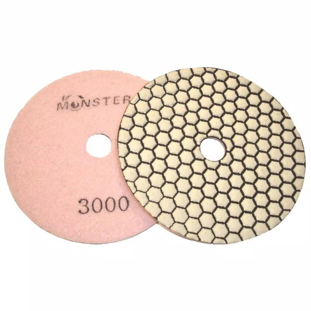 Monster 5 in. Honeycomb Dry Diamond Polishing Pad Set with Back Holder, 8-Piece Kit