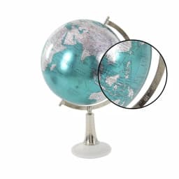 LITTON LANE Modern Reflections 20 in. Cyan and Silver Decorative Tabletop Globe with Marble Base thumbnail 3