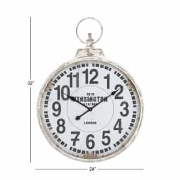 LITTON LANE 32 in. London Inspired Antique Round Wall Clock - Distressed White Metal Farmhouse Decor thumbnail 7