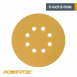 POWERTEC 6 in. 100-Grit Hook and Loop Sanding Discs, 8-Hole, Gold (50-Pack) thumbnail 3