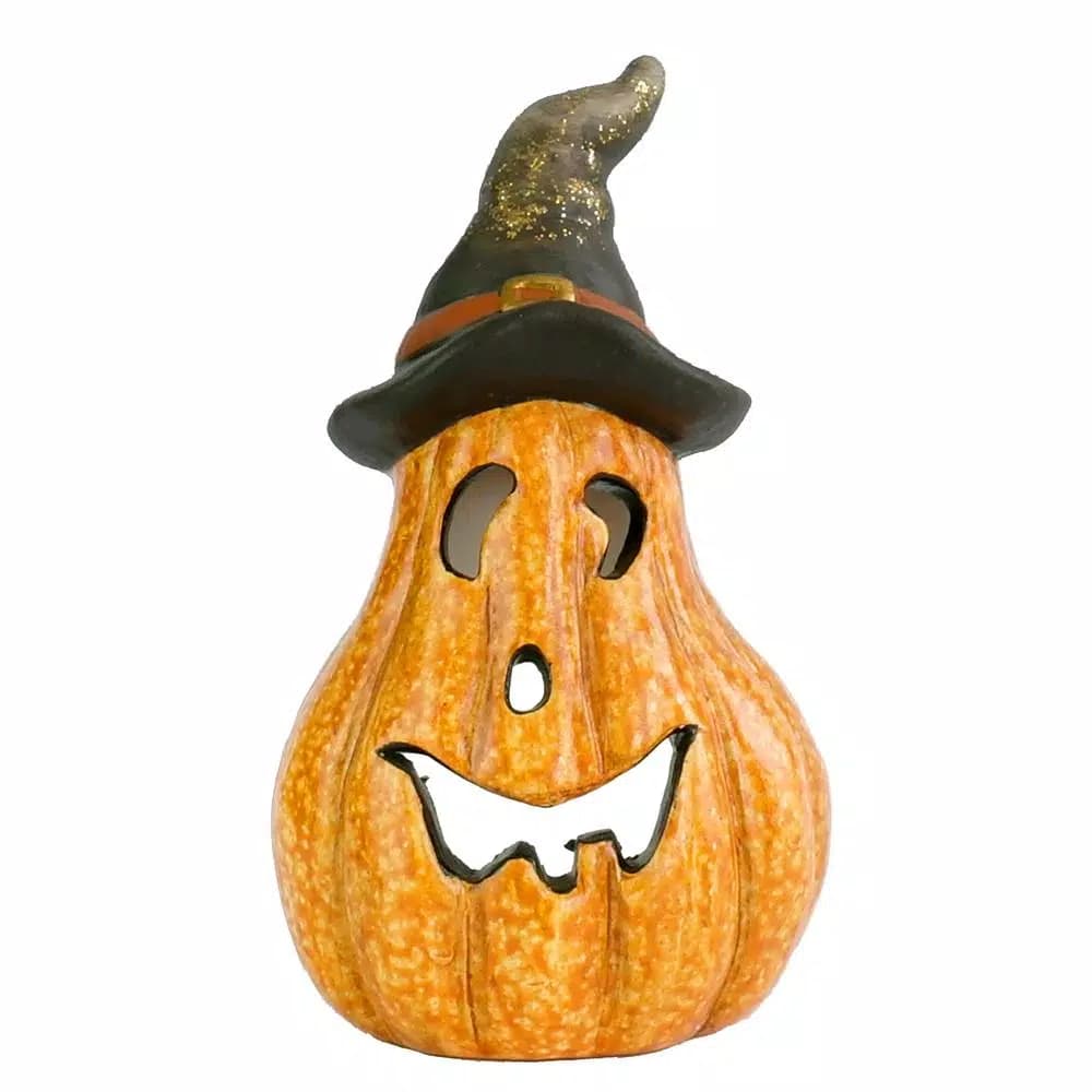 National Tree Company 8 in. Lighted Jack-O-Lantern Halloween Decoration with Witch Hat and Color-Changing LED Lights
