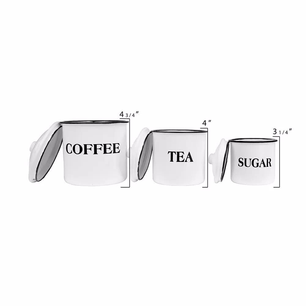 3R Studios 3-Piece White Metal Kitchen Canister Set with Coffee, Tea, and Sugar Labels