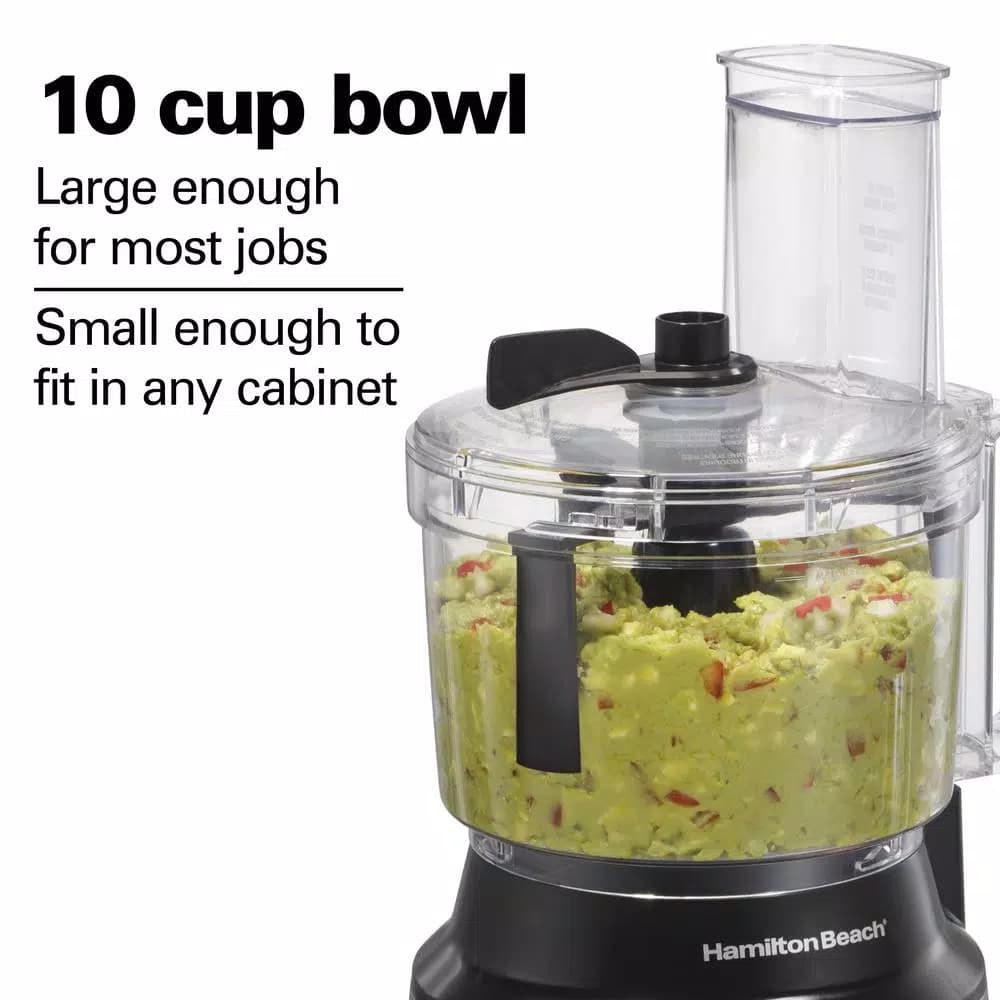 Hamilton Beach 450-Watt 10-Cup Food Processor with Built-in Bowl Scraper, Black and Stainless Steel