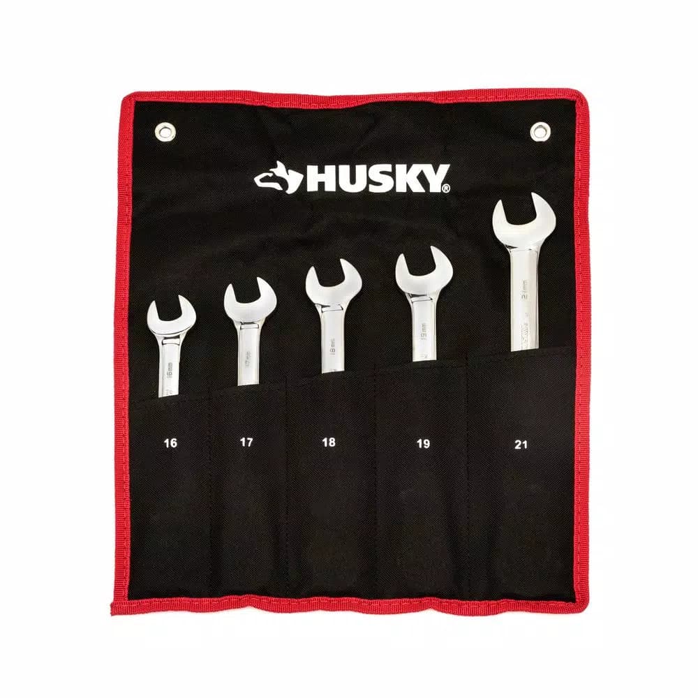 Husky 5-Piece Large Metric Flex Head Ratcheting Wrench Set, 16-21mm